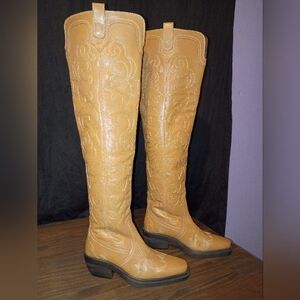 ASOS Tan WESTERN Over the Knee Boots